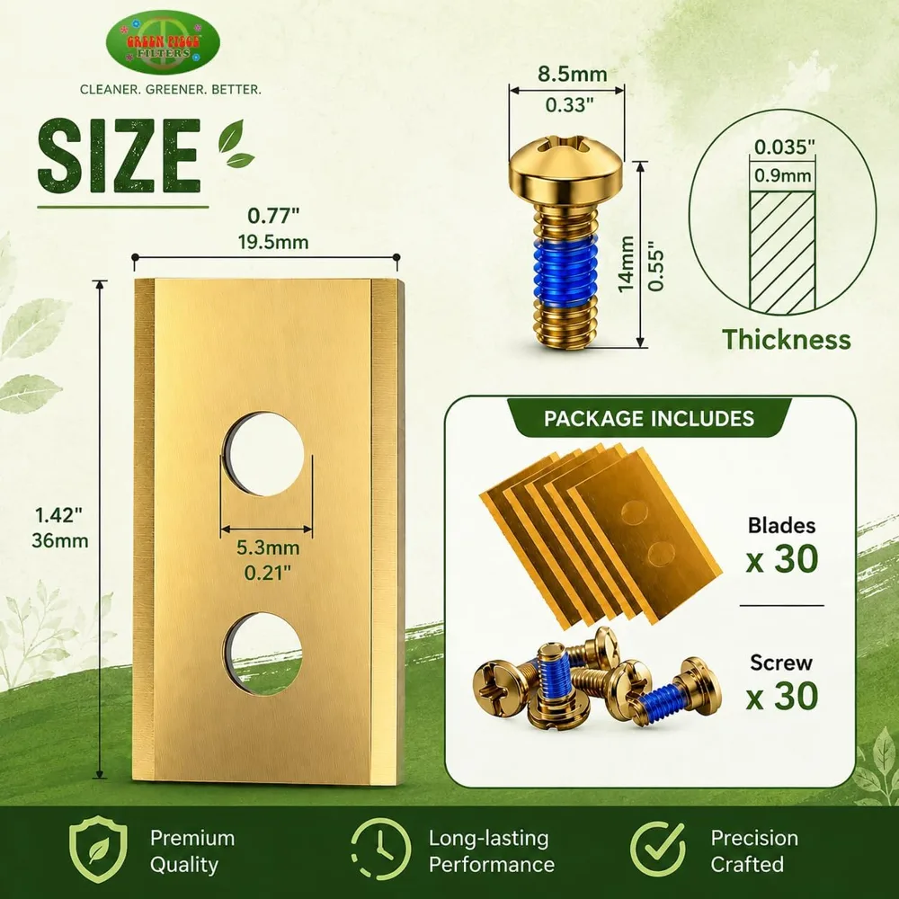 Size diagram for the Mammotion Luba and Yuka dual-hole blade, screw and washer